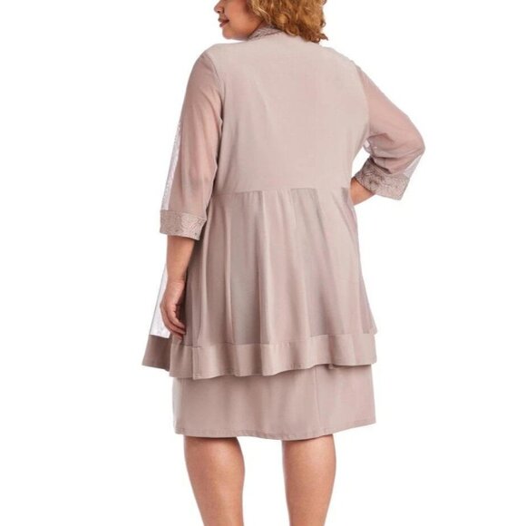 R & M RICHARDS PM Taupe Brown Jacket Dress Shimmer Wedding Party Cruise NEW - Picture 4 of 16